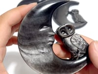 Silver Sheen Obsidian Moon Face Owl Carving Wholesale