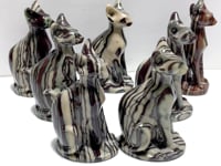 7 Pieces China Grey Stripe Stone Cat Carving