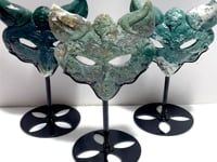 3 Pieces Moss Agate Fox Mask Carving With Stand