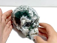 Unique Large Geode Druzy Moss Agate Skull Carving