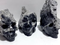 3 Pieces Black Clear Quartz Cluster Skull Carving