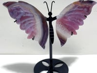 Unique Purple Agate Butterfly Wing Carving With Stand