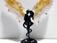 Beautiful Sakura Flower Agate Demon And Angel Wing Carving With Stand