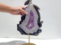 Unique Large Amethyst Mixed Geode Druzy Agate Flying Dragon Castle Carving With Stand