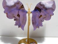 Unique Purple Flower Agate Butterfly Wing Carving With Stand