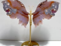 Beautiful Purple Flower Agate Butterfly Wing Carving With Stand