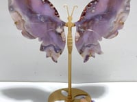 Beautiful Purple Sakura Flower Agate Butterfly Wing Carving With Stand