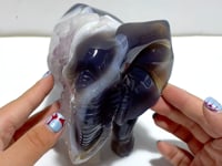 Beautiful Geode Agate Druzy Elephant Animal Carving #A02