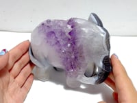 Unique Amethyst Mixed Geode Druzy Agate Elephant Animal Carving #A19