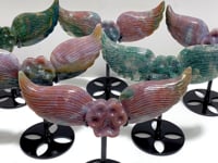 6 Pairs Unique Ocean Jasper Cat Paws Wing Carving With Stand