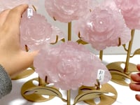 6 Pairs Beautiful Rose Quartz Flower Carving With Stand
