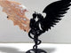 Unique Pink Agate Black Obsidian Demon and Angel Wing Carving With Stand