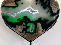 Unique Geode Druzy Volcano Agate Heart Carving With Stand(UV-Reactive) #1