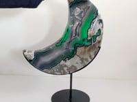Unique Large Geode Druzy Volcano Agate Moon Carving With Stand(UV-Reactive) #8