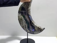 Large Geode Volcano Agate Moon Carving With Stand(UV-Reactive) #1