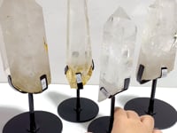 4 Pieces Large Clear Quartz Point With Rainbow Raw Bottom With Stand #3