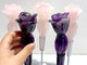 5 Pieces Rose Quartz Chevron Amethyst Flower Carving With Stand