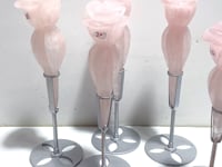 5 Pieces Rose Quartz Flower Carving With Stand