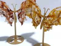 2 Pairs Fire Quartz Butterfly Wing Carving With Stand