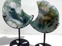 2 Pieces Large Moss Agate Moon With Stand Home Decor