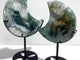 2 Pieces Large Moss Agate Moon With Stand Home Decor