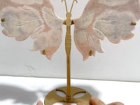 Unique Pink Agate Butterfly Wing Carving With Stand