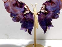 Purple Sakura Flower Agate Butterfly Wing Carving With Stand