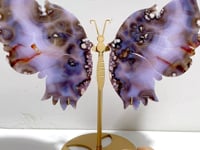 Beautiful Purple Sakura Flower Agate Butterfly Wing Carving With Stand