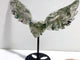 Unique Moss Agate Heart Wing Carving With Stand