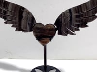 Silver Sheen Obsidian Heart Wing Carving With Stand