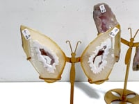 2 Pairs Geode Druzy Pink Amethyst Slab Butterfly Wing Carving With Stand #4