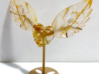 Golden Hematoid Quartz Fire Quartz Heart Wing Carving With Stand