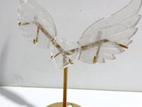 Clear Quartz Heart Wing Carving With Stand