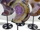 5 Pieces Large Amethyst Mixed Geode Druzy Agate Moon Carving With Stand