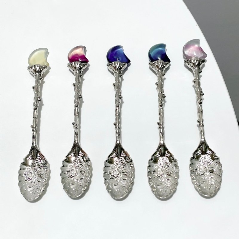 Rainbow Fluorite Moon Silver Coffee Spoon Wholesale - Wholesale Crystals