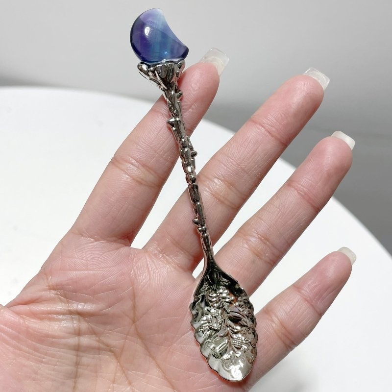 Rainbow Fluorite Moon Silver Coffee Spoon Wholesale - Wholesale Crystals