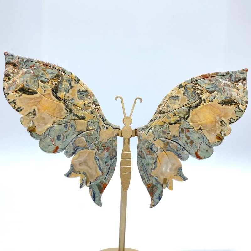 Rainforest Jasper Butterfly Wing Carving With Stand - Wholesale Crystals