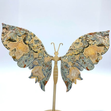Rainforest Jasper Butterfly Wing Carving With Stand - Wholesale Crystals