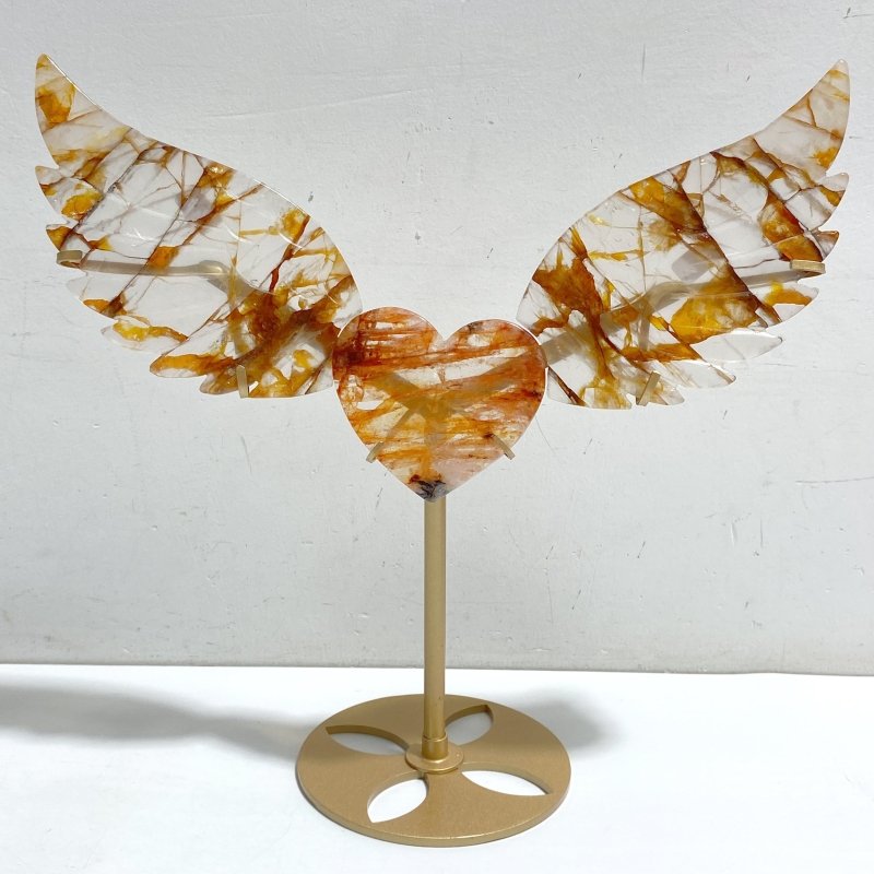 Red Fire Quartz Heart Wing Carving With Stand -Wholesale Crystals
