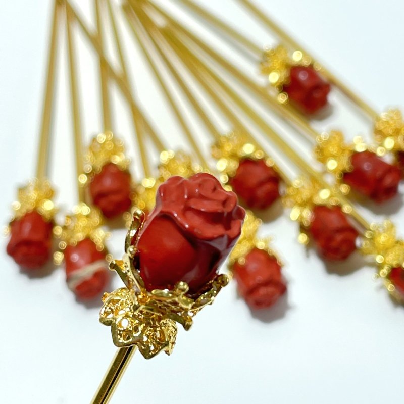 Red Jasper Hairpin Flower Carving Wholesale - Wholesale Crystals