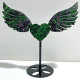 Ruby Zoisite Heart Wing Carving With Stand -Wholesale Crystals