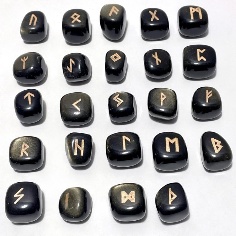 Rune Stones Set Engraved Gold Sheen Obsidian Crystal Wholesale - Wholesale Crystals