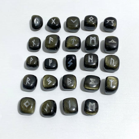 Rune Stones Set Engraved Gold Sheen Obsidian Crystal Wholesale - Wholesale Crystals