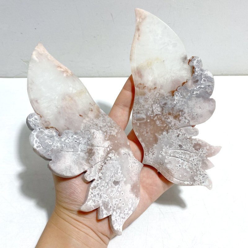Sakura Flower Agate Butterfly Wing Carving With Stand - Wholesale Crystals