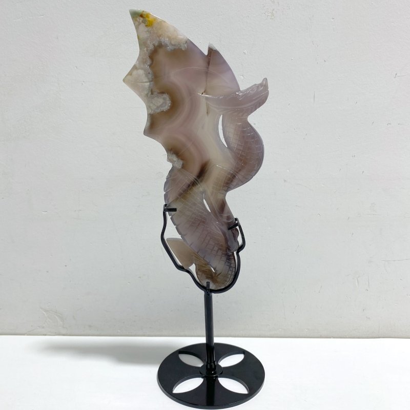 Sakura Flower Agate Flying Dragon Carving With Stand -Wholesale Crystals
