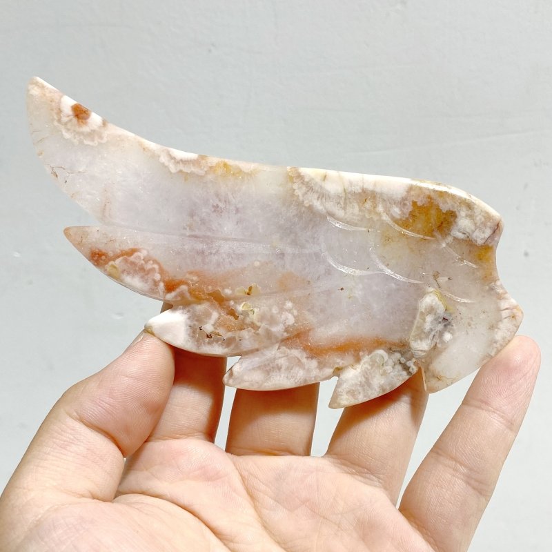 Sakura Flower Agate Heart Wing Carving With Stand -Wholesale Crystals
