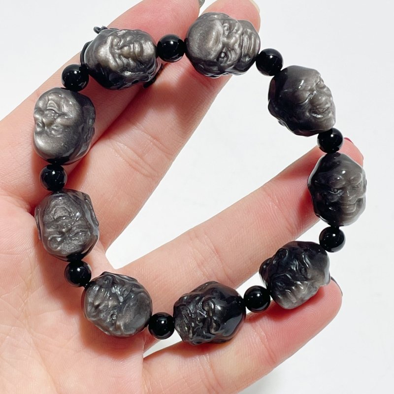 Silver Sheen Obsidian Eighteen Arhats Different Faces Bracelets Wholesale - Wholesale Crystals