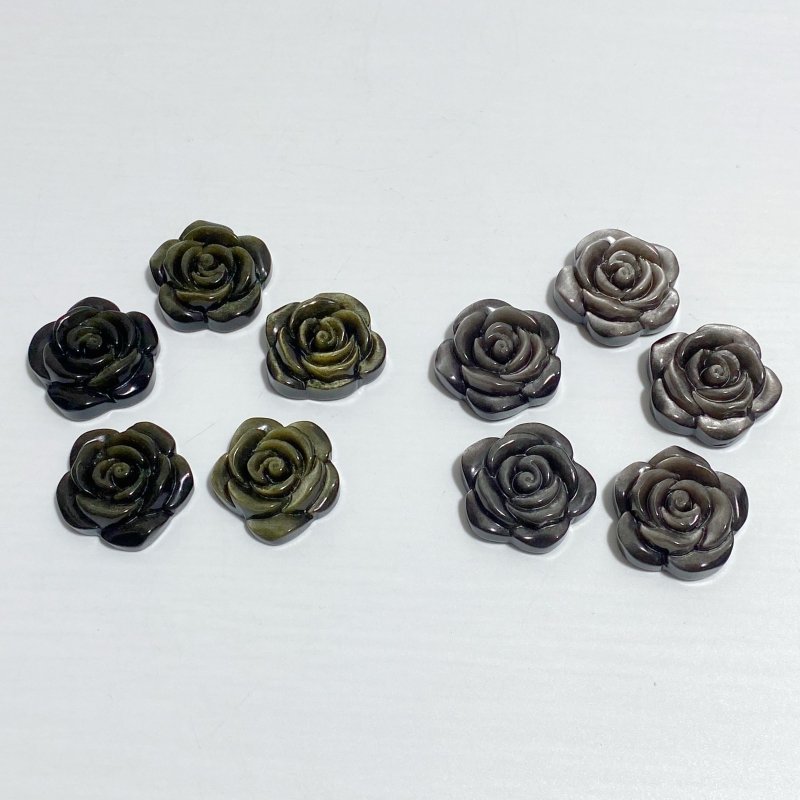 Silver Sheen Obsidian & Gold Sheen Obsidian Flower Carving Wholesale -Wholesale Crystals