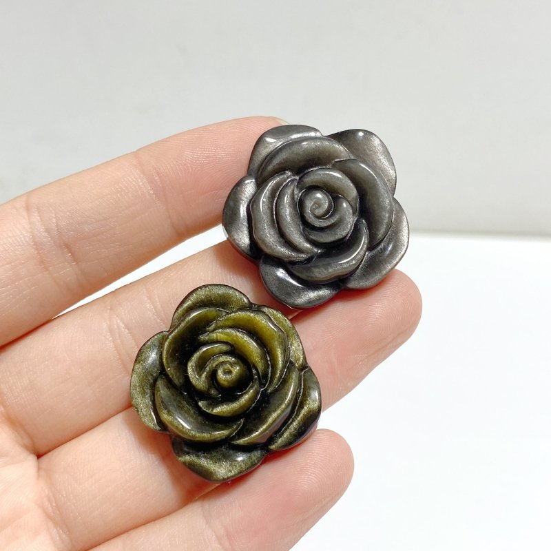 Silver Sheen Obsidian & Gold Sheen Obsidian Flower Carving Wholesale -Wholesale Crystals