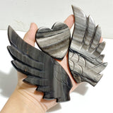 Silver Sheen Obsidian Heart Wing Carving With Stand -Wholesale Crystals